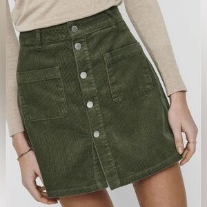 Olive Green Corduroy Button-Front Skirt